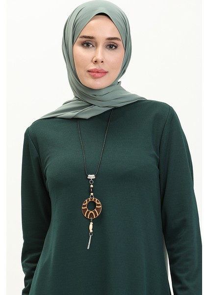 Kolyeli Tunik 2323-10 Zümrüt Yeşili