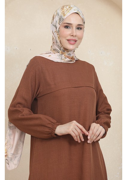 Kolu Lastikli Tunik Pantolon Ikili Takım 1005-05 Kahverengi