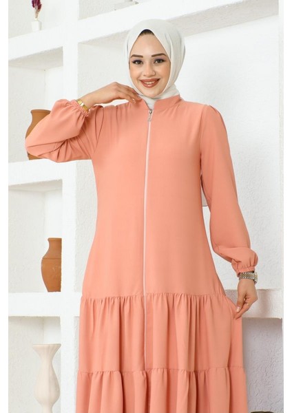 Eteği Katlı Jessica Krep Ferace 0031-03 Pudra