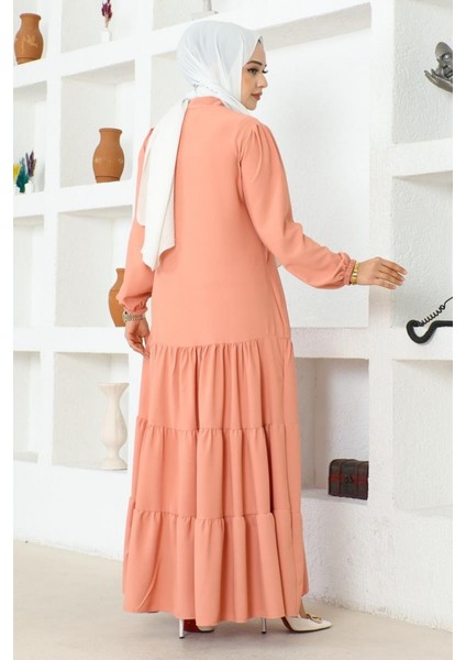 Eteği Katlı Jessica Krep Ferace 0031-03 Pudra