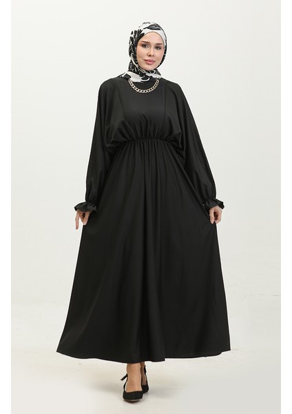 Omuzdan Pileli Elbise 2064-01 Siyah