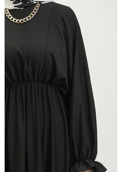 Omuzdan Pileli Elbise 2064-01 Siyah fırsatları