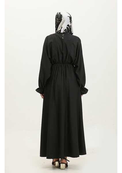 Omuzdan Pileli Elbise 2064-01 Siyah indirimleri