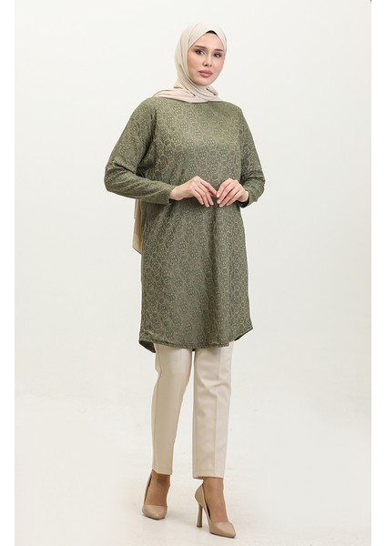 Rahat Kesim Desenli Salaş Tunik 8713A-01 Yeşil