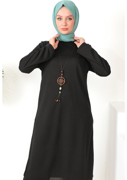 Kolyeli Tunik Pantolon Ikili Takım 8585-01 Siyah