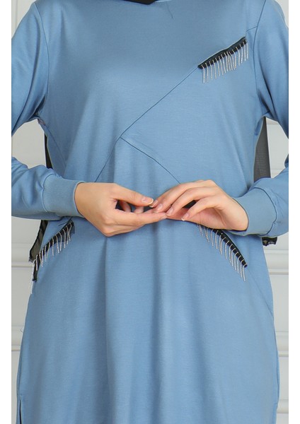 Püskül Detaylı Tunik Pantolon Ikili Takım 20042-06 Mavi