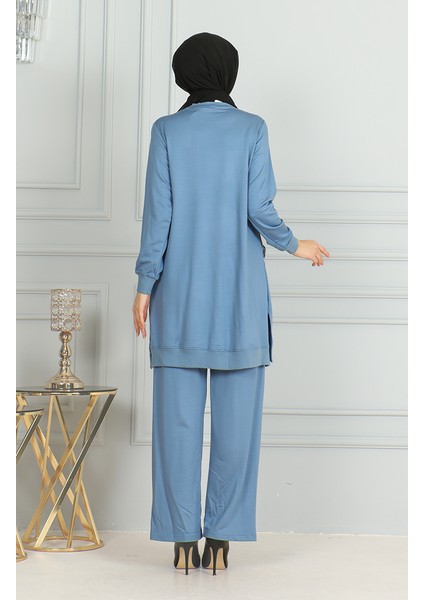 Püskül Detaylı Tunik Pantolon Ikili Takım 20042-06 Mavi
