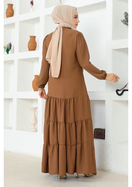 Eteği Katlı Jessica Krep Ferace 0031-02 Kahverengi