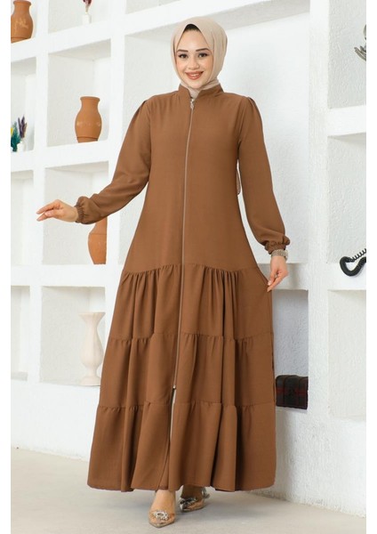 Eteği Katlı Jessica Krep Ferace 0031-02 Kahverengi