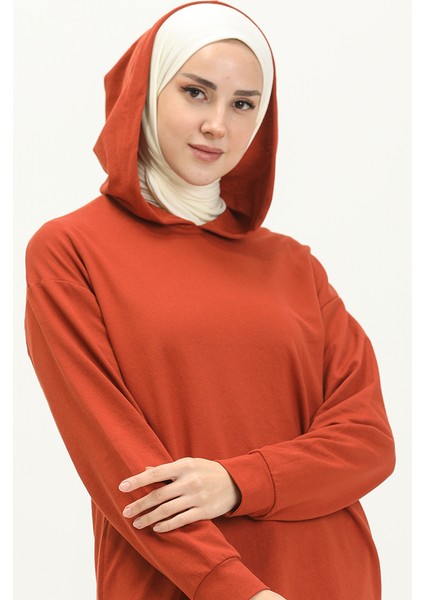 Kapüşonlu Spor Tunik 3007-21 Kiremit modelleri