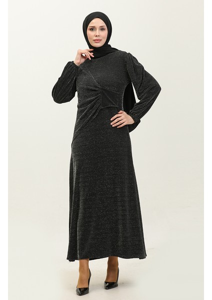 Alime Simli Abiye Elbise 0337-01 Siyah