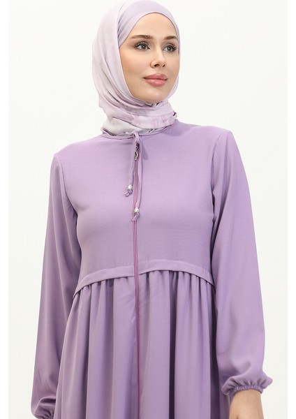 Pileli Fermuarlı Ferace 4525-07 Lila modelleri