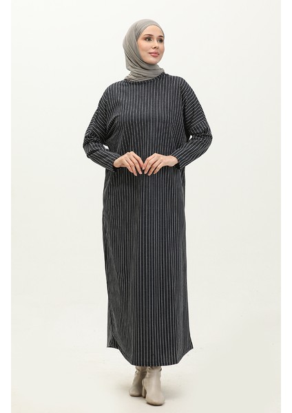 Yarasa Kol Çizgili Elbise 8673-01 Lacivert fiyatları