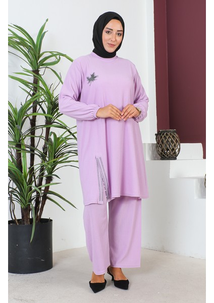 Büyük Beden Bürümcük Tunik Pantolon Ikili Takım 2608-10 Lila fiyatları