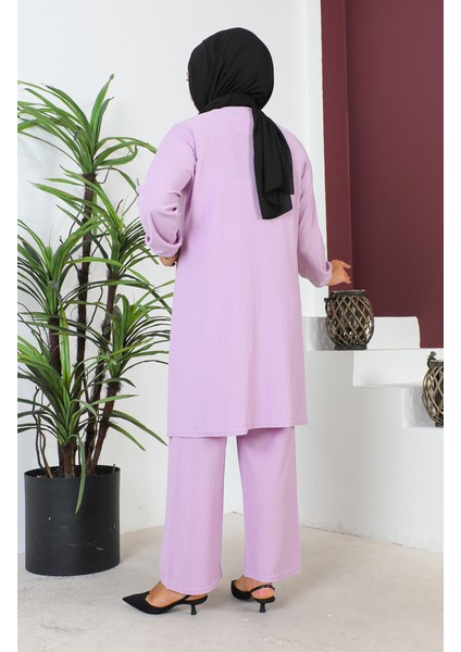 Büyük Beden Bürümcük Tunik Pantolon Ikili Takım 2608-10 Lila indirimleri