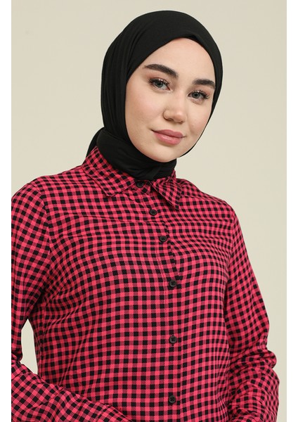 Ekose Viskon Emprime Tunik 6561-05 Fuşya