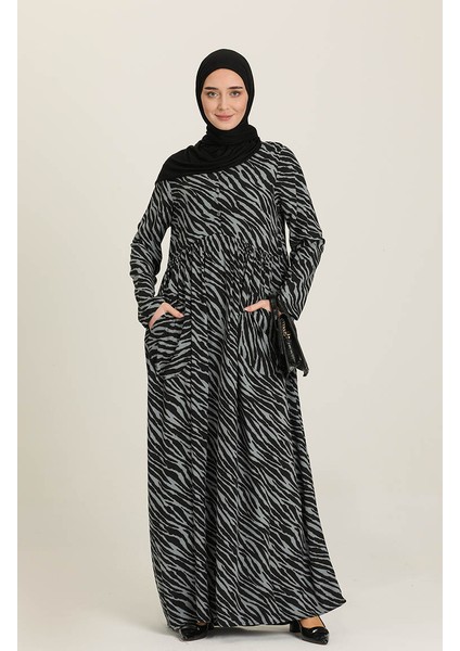 Desenli Viskon Elbise 3364A-01 Siyah fiyatları