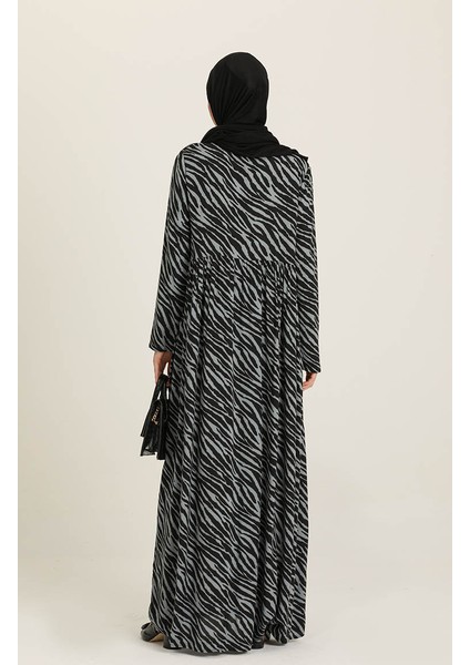 Desenli Viskon Elbise 3364A-01 Siyah modelleri