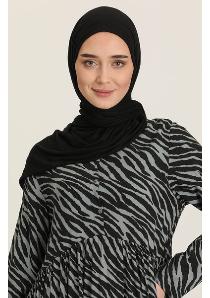 Desenli Viskon Elbise 3364A-01 Siyah fırsatları