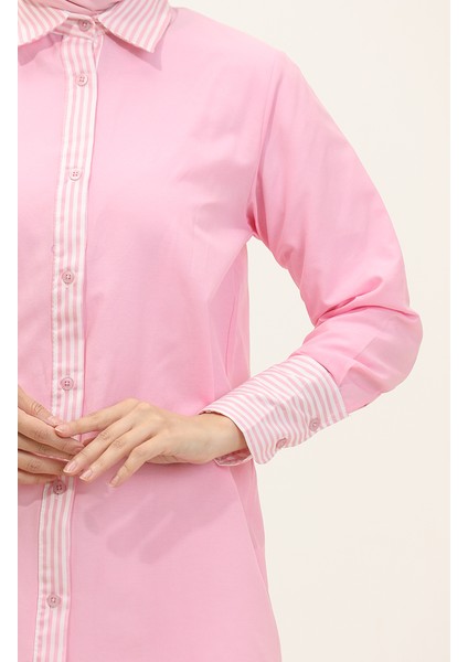 Çizgili Garnili Tunik 4823-07 Pembe