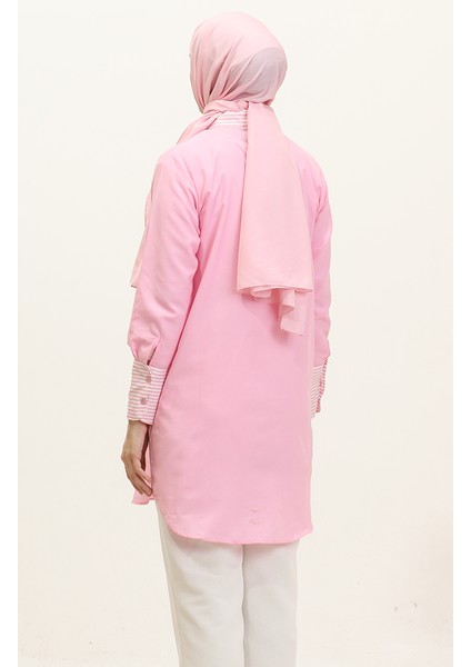 Çizgili Garnili Tunik 4823-07 Pembe