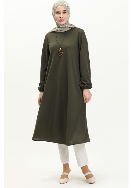 Kolyeli Uzun Tunik 2727-11 Haki