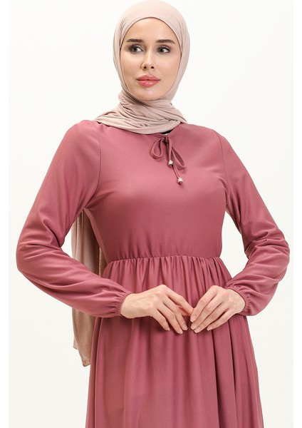 Beli Büzgülü Elbise 0575-10 Gül Kurusu modelleri