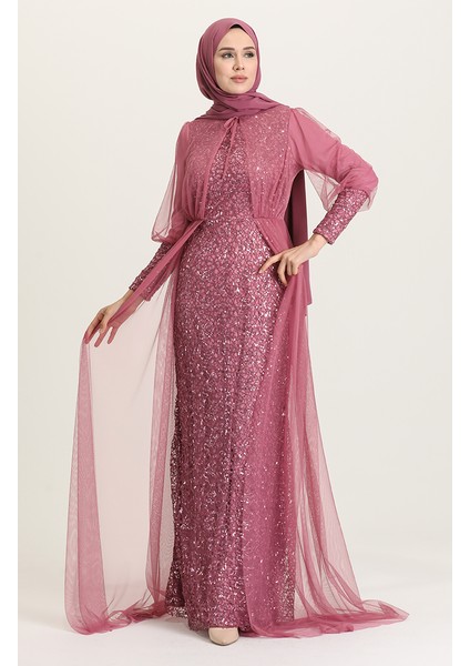 Payetli Abiye Elbise 5346-12 Lila