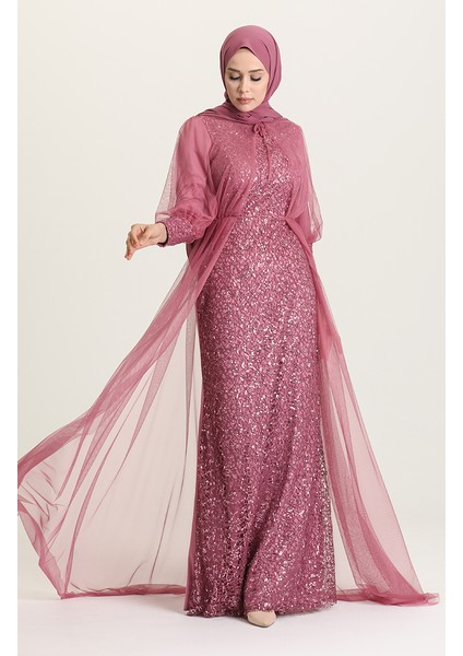 Payetli Abiye Elbise 5346-12 Lila