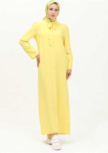 Kravat Yaka Düğmeli Elbise 5111-04 Sarı fiyatları