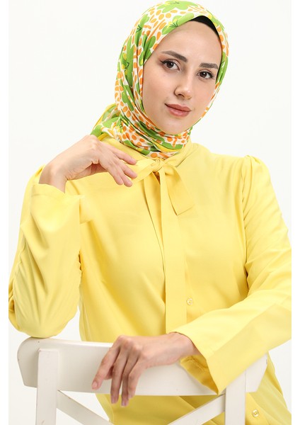 Kravat Yaka Düğmeli Elbise 5111-04 Sarı modelleri