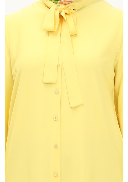 Kravat Yaka Düğmeli Elbise 5111-04 Sarı fırsatları