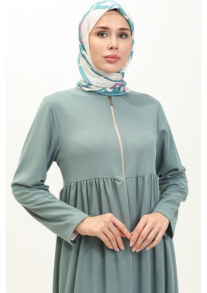 Büzgülü Fermuarlı Ferace 0695-09 Mint Yeşili modelleri