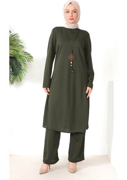 Kolyeli Tunik Pantolon Ikili Takım 8585-07 Haki