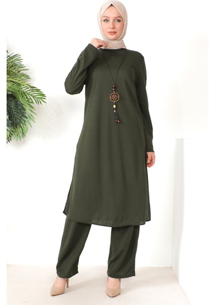 Kolyeli Tunik Pantolon Ikili Takım 8585-07 Haki