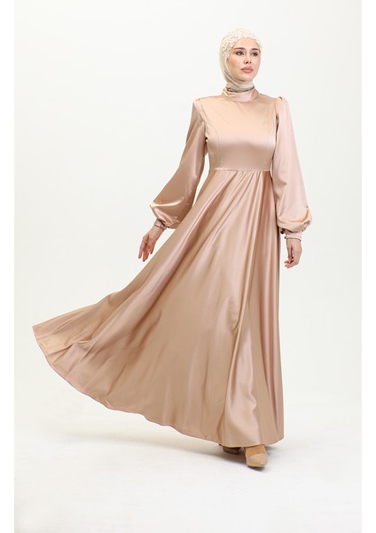 Kuplu Saten Abiye Elbise 52895-01 Vizon