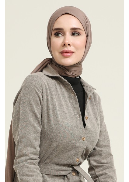 Yün Viskon Kuşaklı Tunik 6544-02 Vizon