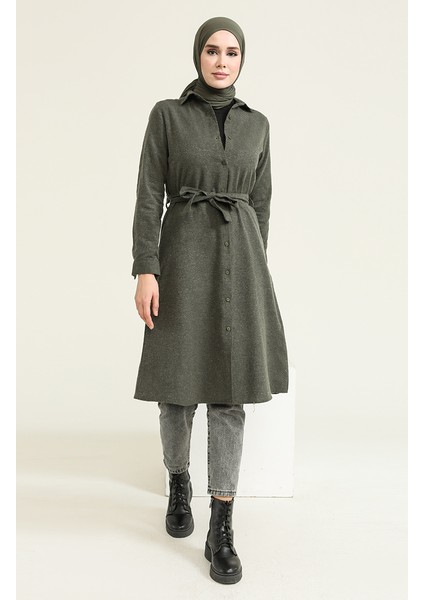 Yün Viskon Kuşaklı Tunik 6544-03 Haki
