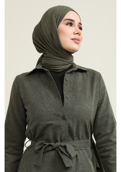 Yün Viskon Kuşaklı Tunik 6544-03 Haki