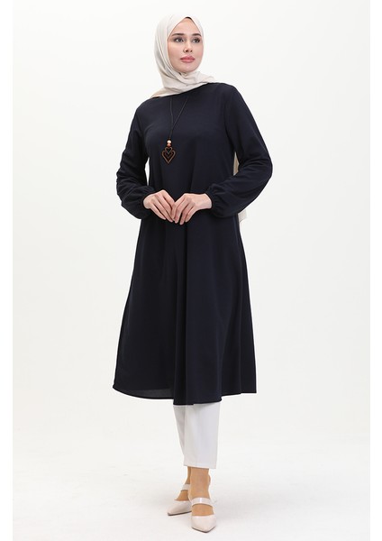 Kolyeli Uzun Tunik 2727-03 Lacivert