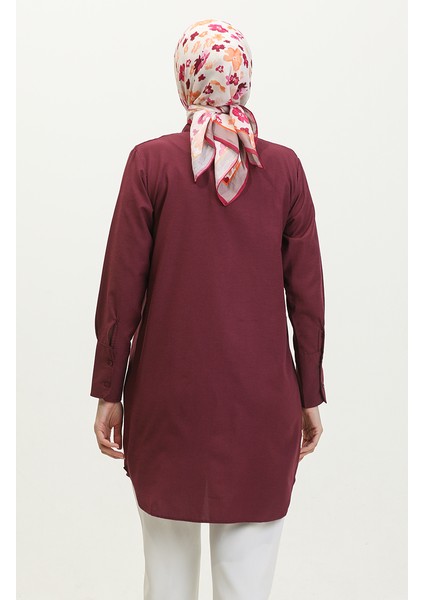 Düğmeli Tunik 4820-07 Mürdüm indirimleri