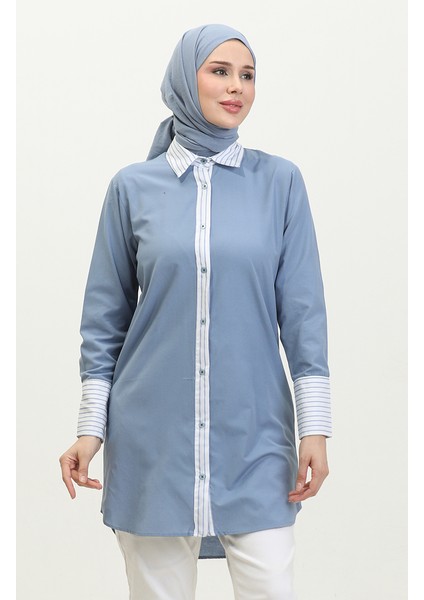 Çizgili Garnili Tunik 4823-08 Indigo