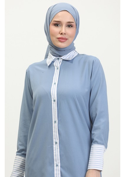 Çizgili Garnili Tunik 4823-08 Indigo modelleri