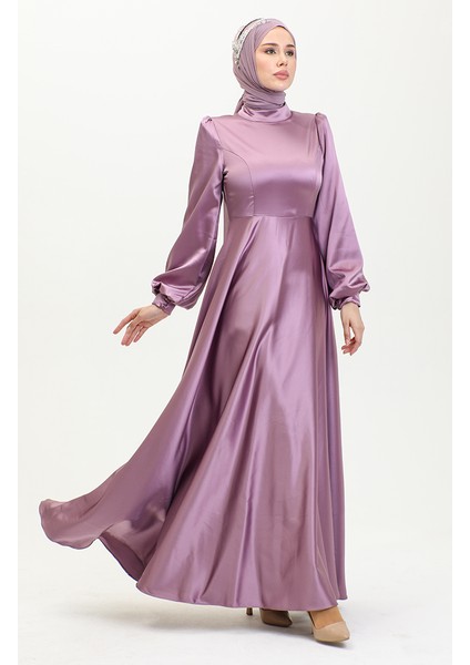 Kuplu Saten Abiye Elbise 52895-04 Gül Kurusu