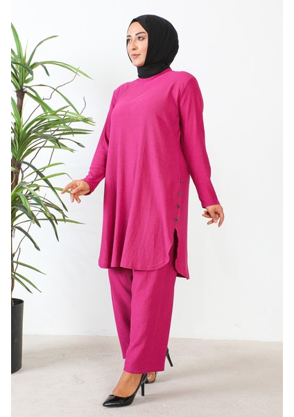 Büyük Beden Taşlı Tunik Pantolon Ikili Takım 2658-05 Fuşya modelleri