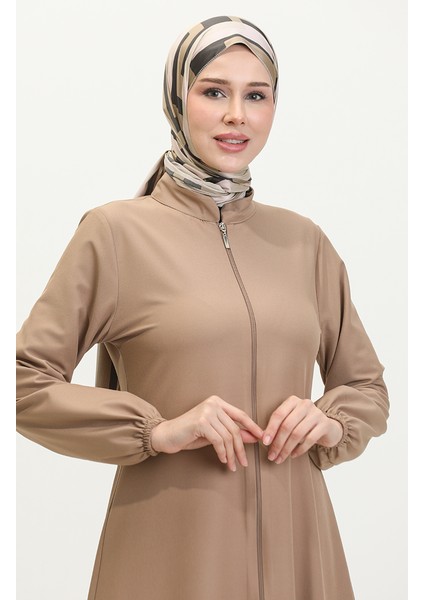 Kol Ucu Lastikli Fermuarlı Düz Ferace 1013-04 Bej fırsatları