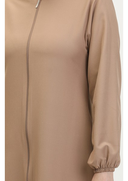 Kol Ucu Lastikli Fermuarlı Düz Ferace 1013-04 Bej indirimleri
