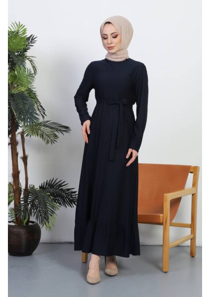 Kuşaklı Elbise 0582-02 Lacivert