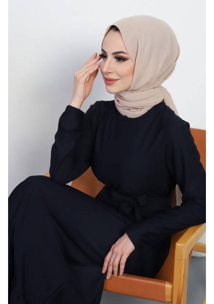 Kuşaklı Elbise 0582-02 Lacivert