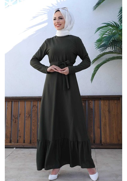 Kuşaklı Elbise 0582-04 Haki